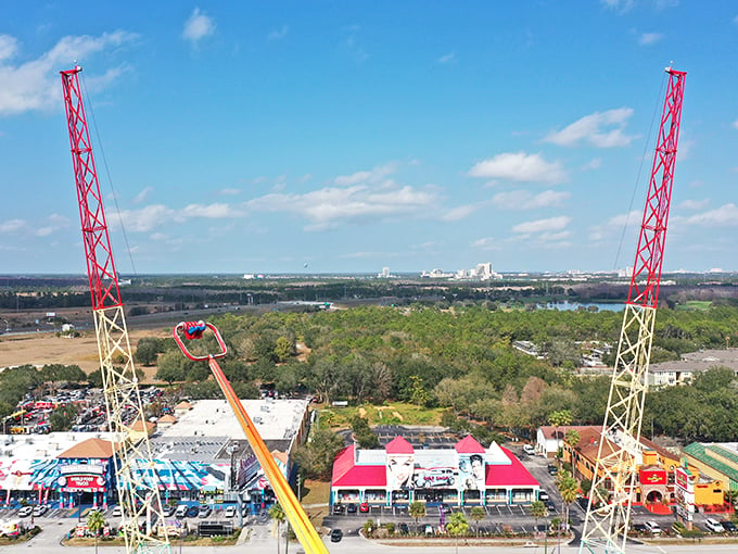 Up, up, and away! The Slingshot catapults you into the air faster than Superman on espresso.