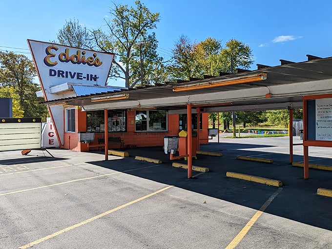 At Eddie's, the carhops still come to you! It's like time travel, but with better ice cream and fewer paradoxes.