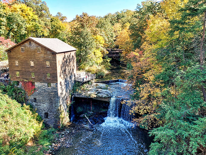 Roadside attraction alert! This mill-and-falls combo is the two-for-one deal your road trip craves.