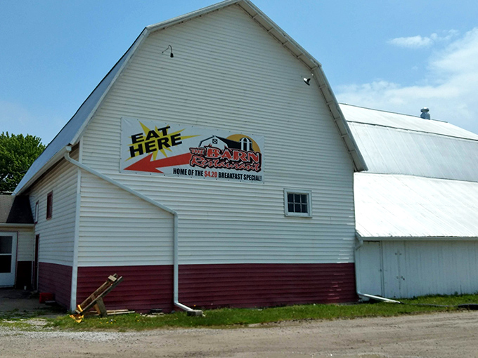 "Eat Here? Don't mind if we do! The Barn Restaurant: Turning 'down on the farm' into 'up on the flavor' since... well, a while ago!"