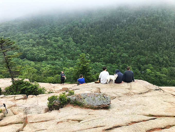 Contemplating life's big questions or just catching their breath? Either way, these hikers have earned their moment of Zen.