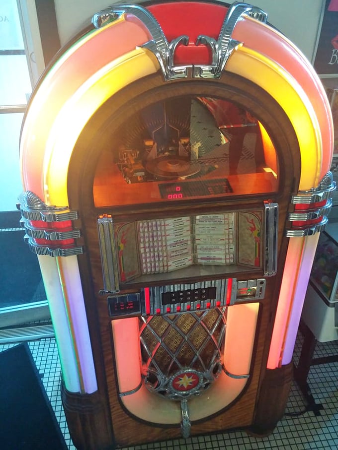 Rock around the clock! This jukebox is a time machine disguised as a music box. Go ahead, pick a tune – we won't judge your dad dance moves.