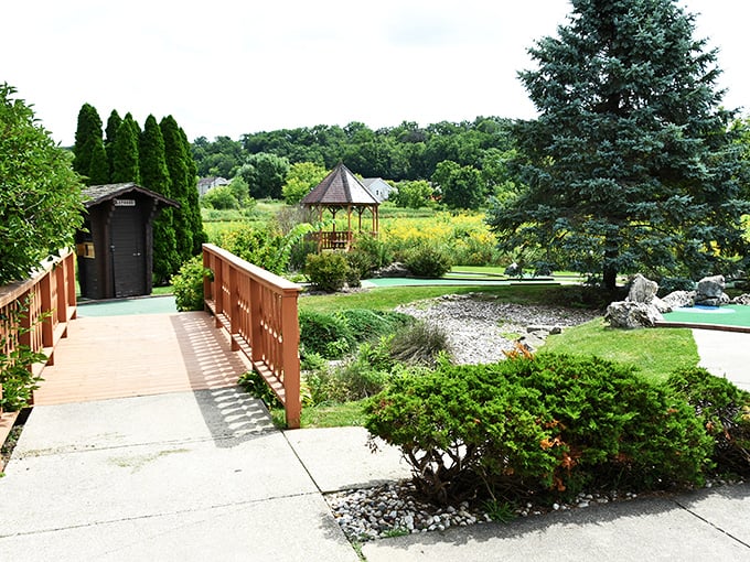 A bridge to tranquility: Where rustic charm meets Alpine allure, creating a golfer's Shangri-La in the heart of Wisconsin.