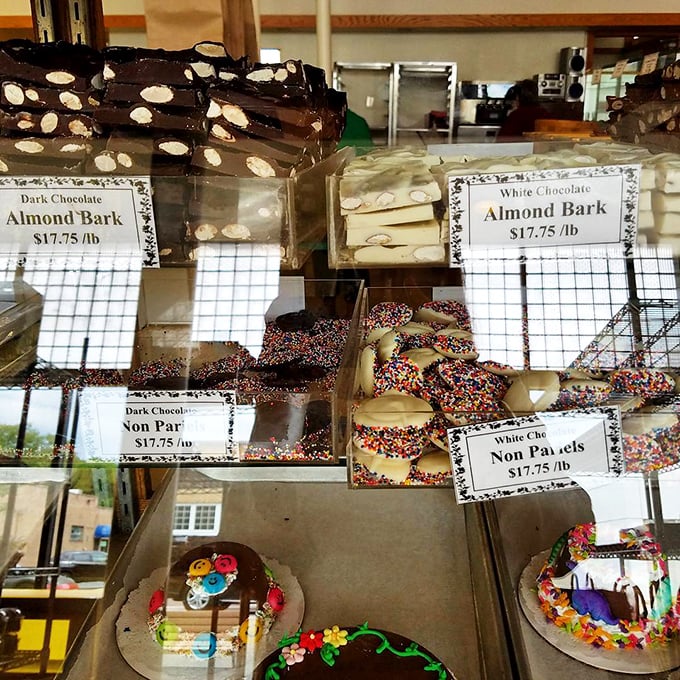 Choices, choices! From dark chocolate to white, this display case is a delicious dilemma waiting to happen.