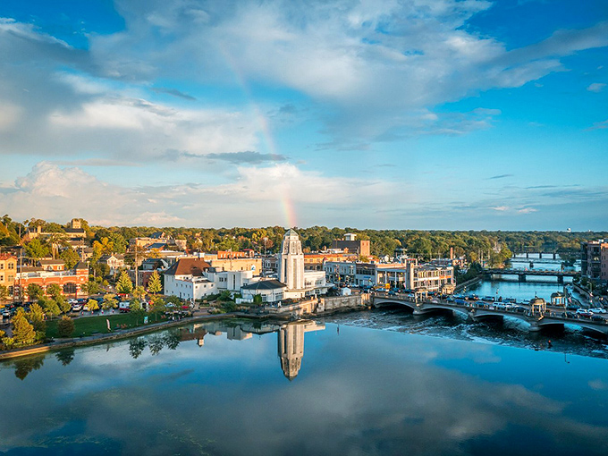 St. Charles from above: Where small-town charm meets big-city dreams, all wrapped up in a river ribbon.