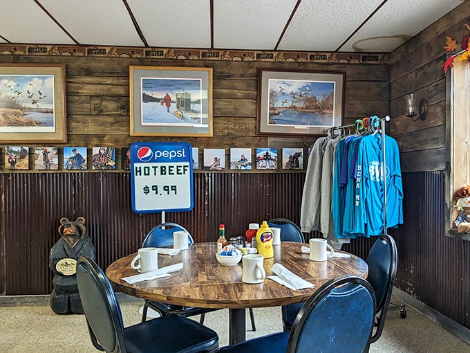 Step inside and travel back in time! With rustic wood paneling and local artwork, it's like dining in your favorite uncle's cabin – if he were a gourmet chef.