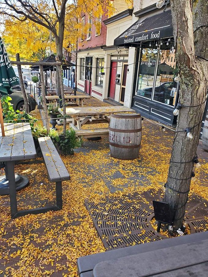 Fall in Vermont never looked so appetizing. With picnic tables and falling leaves, it's like Mother Nature herself is inviting you for a drink.