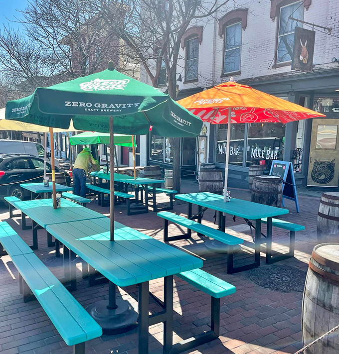 Outdoor seating that's more inviting than a hammock on a lazy Sunday. It's the perfect spot for people-watching and pint-sipping.