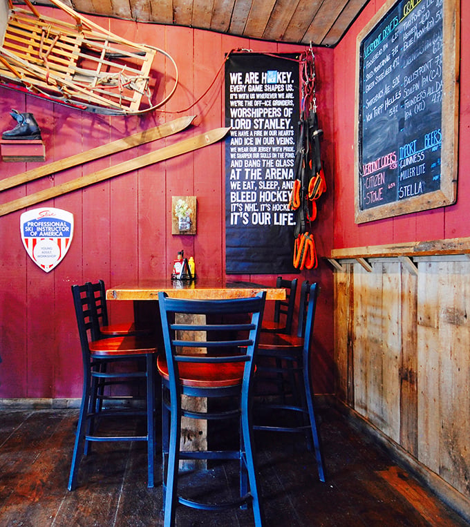 Step into a beer lover's fever dream. This cozy nook, adorned with hockey memorabilia, is where flannel-clad philosophers ponder life's great questions over pints.