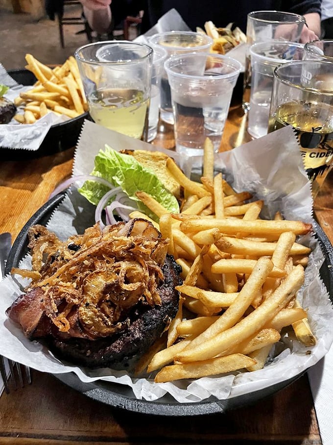 Meet the Rimrock burger: a tower of temptation that laughs in the face of sensible portion sizes. It's a delicious game of Jenga you'll gladly lose.