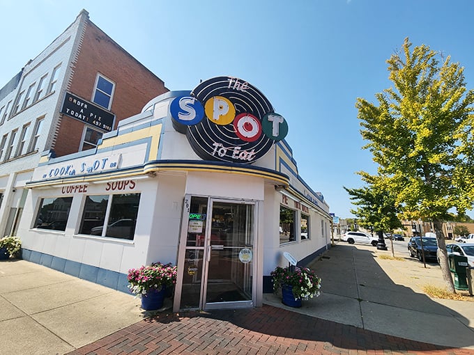 The Spot's retro sign is like a beacon of hope for hungry time travelers. Burgers and shakes, anyone?