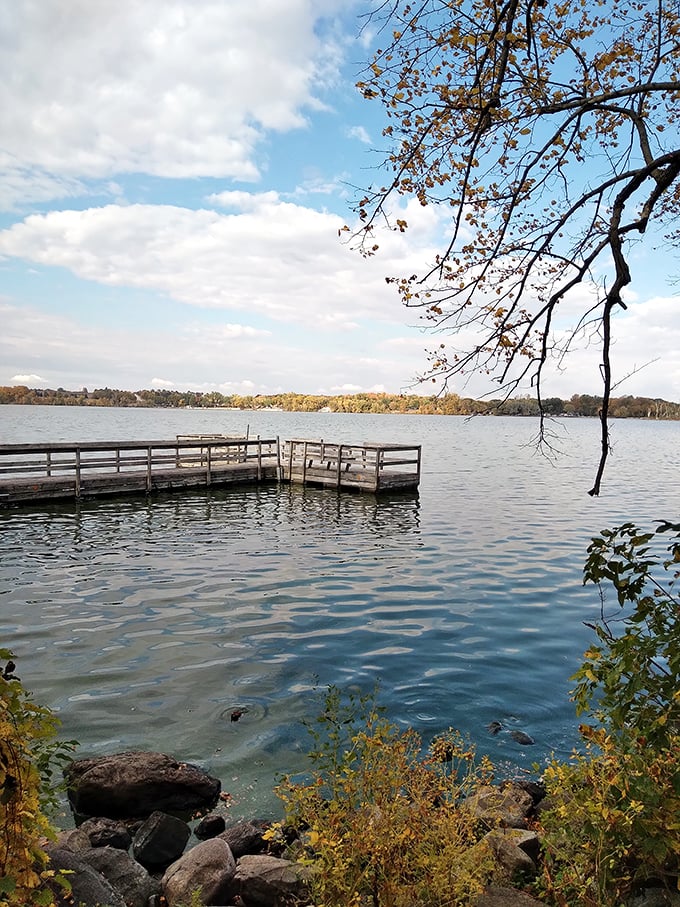 A wooden dock stretches into tranquil waters. The perfect spot for contemplating life's big questions... or just napping. Photo credit: Wyatt W. Penke