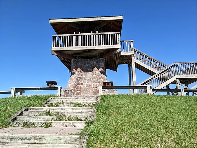 A rustic observation tower beckons. It's like a treehouse for grown-ups, with views that'll make you feel like a kid again. Photo credit: Mary J