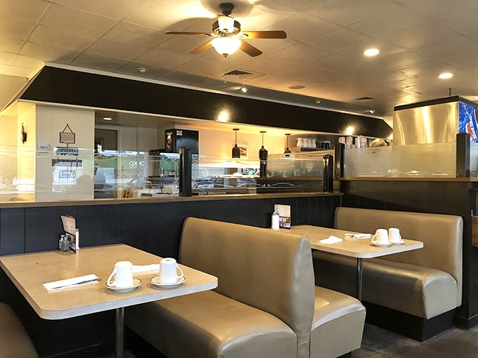 Cozy booths and retro charm – it's like stepping into a time machine set to "peak breakfast era." This diner doesn't just serve nostalgia; it's marinated in it.