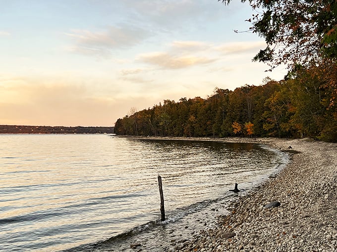 Autumn's grand finale: When Mother Nature decides to go out with a bang, painting the shoreline in hues that'd make Bob Ross jealous.