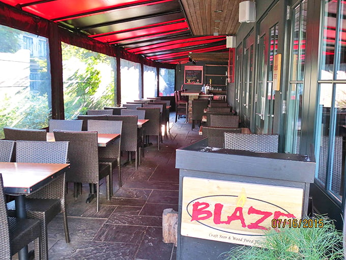 Dine al fresco and people-watch like a pro. Blaze's outdoor seating area is prime real estate for soaking up that laid-back Bar Harbor vibe. Photo credit: westie2