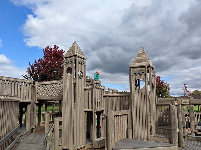 Towers and turrets and slides, oh my! It's like a medieval playground with a modern twist.