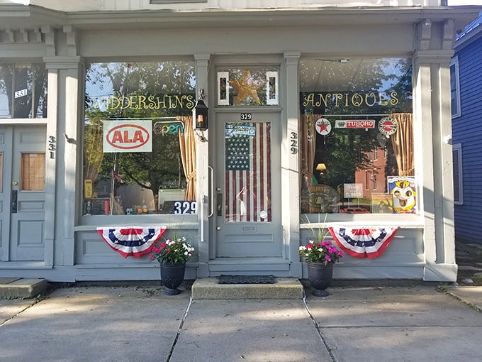 Step right up to the time machine! Widdershins Antiques beckons with patriotic flair and a promise of treasures from yesteryear.