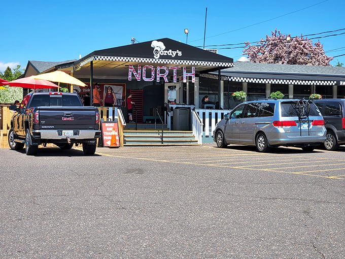 Welcome to Gordy's, where "NORTH" isn't just a direction—it's a delicious destination! This charming exterior promises a feast for both eyes and taste buds.