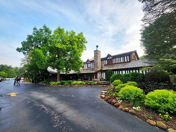 A Tudor-style time machine! This charming exterior whisks you away to a cozy English countryside retreat, right in the heart of Wisconsin.