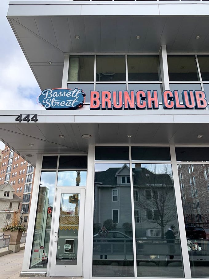 Welcome to brunch paradise! Bassett Street Brunch Club's inviting exterior promises a feast for the senses and a cure for any case of the Mondays.