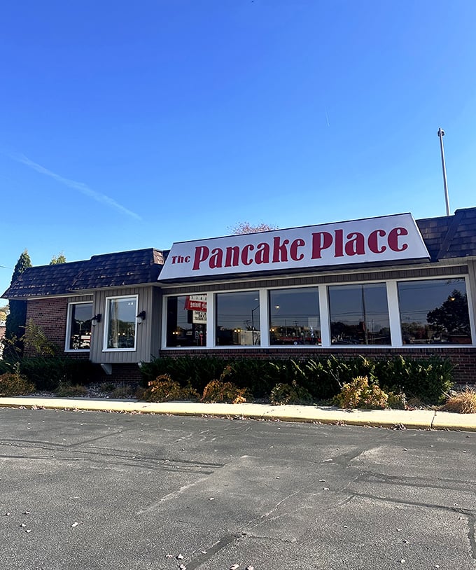 A pancake paradise in plain sight! The Pancake Place's unassuming exterior belies the breakfast bonanza waiting inside. It's like finding Willy Wonka's factory, but for flapjack fanatics.