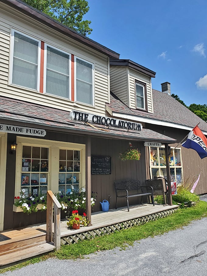 Welcome to chocolate heaven! The Village Peddler and Chocolatorium beckons with its charming facade, promising sweet adventures within. It's like Willy Wonka settled down in Vermont.