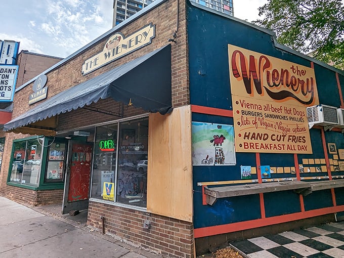 Welcome to The Wienery, where the exterior is a s charming as a Norman Rockwell painting come to life. This tiny brick building promises big flavors and even bigger personalities inside.