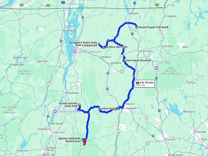 forest road trip vermont map