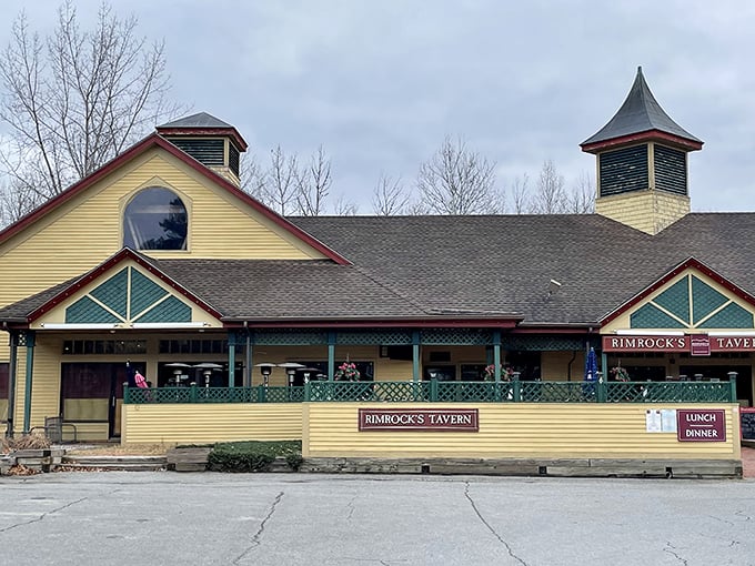 Behold, the Promised Land of Hops and Happiness! Rimrock's sunny exterior beckons like a lighthouse for thirsty souls, promising refuge from the ordinary and a journey into flavor.