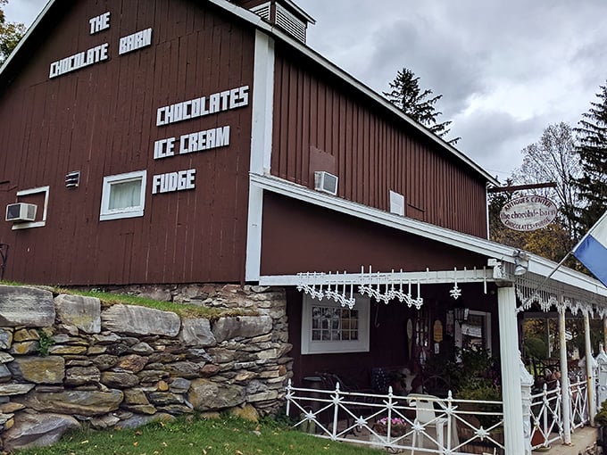 Chocolate dreams come true! This rustic red barn isn't housing cows, but something far sweeter. Welcome to The Chocolate Barn, where calories don't count and smiles are guaranteed.