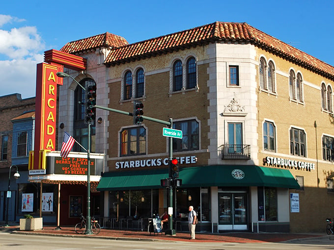 Lights, camera, action! The Arcada Theatre steals the show on Main Street, proving that even Starbucks can't outshine local charm.