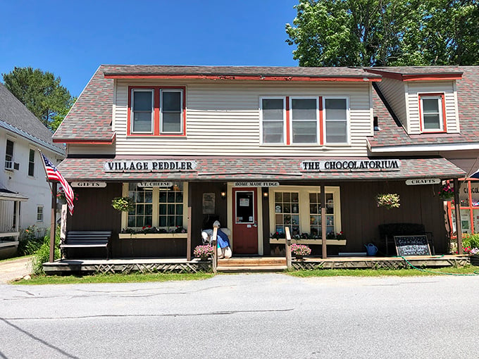 Welcome to chocolate heaven! The Village Peddler and Chocolatorium beckons with its charming facade, promising sweet adventures within. It's like Willy Wonka settled down in Vermont.