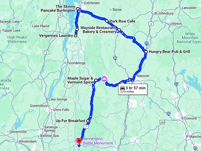 vermont comfort food trip map