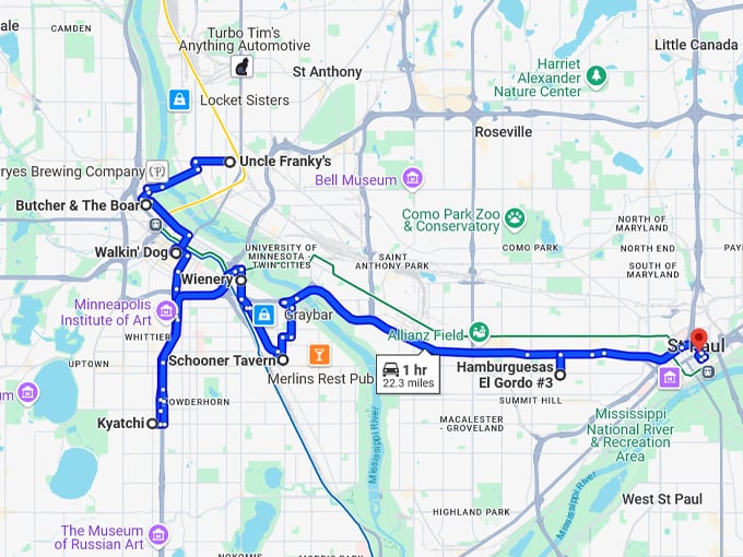 hot dog trip minnesota map