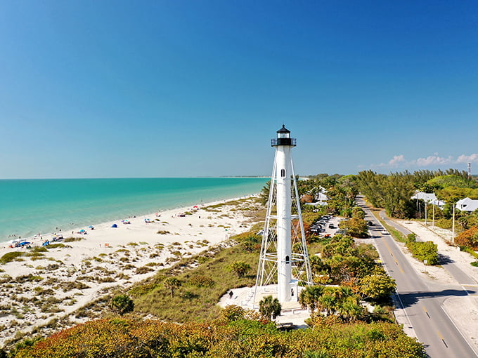 Sunset dreams come true! This lighthouse stands tall, a beacon of hope and Instagram likes on Florida's Gulf Coast.