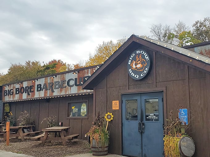 Neon dreams and smoky schemes! Big Bore Barbecue's exterior promises a flavor-packed adventure that'll make your taste buds do a happy dance.