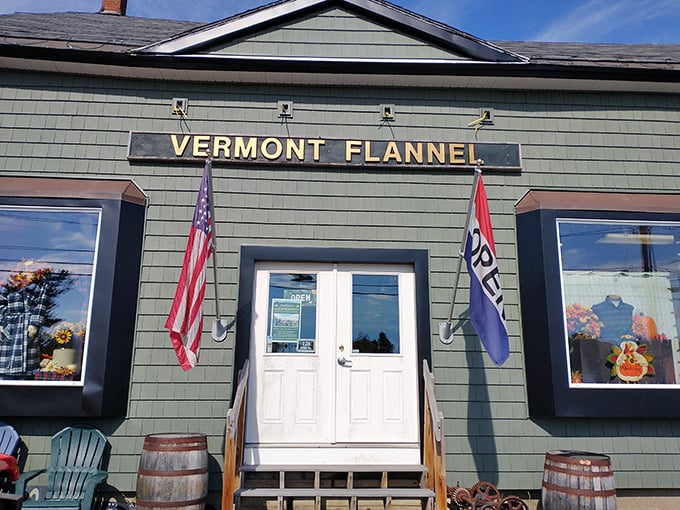 A plaid paradise awaits! This charming green building houses more flannel than you can shake a maple syrup bottle at. Welcome to Vermont's coziest corner!