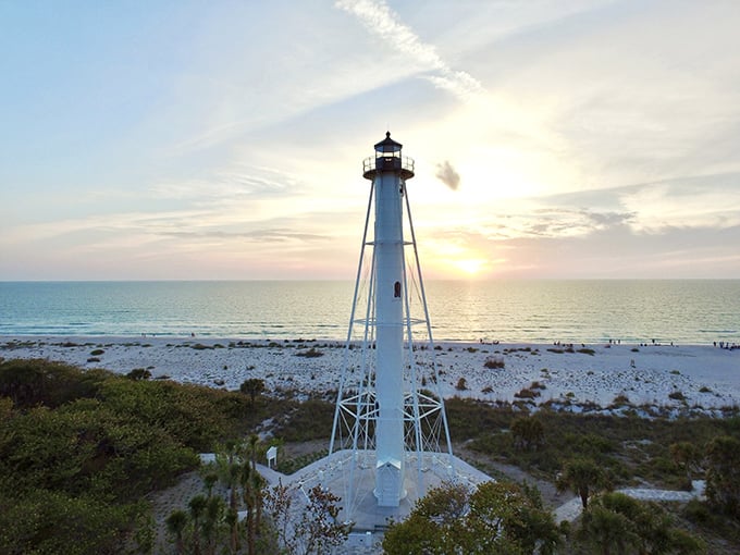 Sunset dreams come true! This lighthouse stands tall, a beacon of hope and Instagram likes on Florida's Gulf Coast.