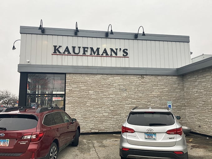 Welcome to sandwich paradise! Kaufman's exterior promises a feast for the senses, with its classic deli charm and inviting storefront. It's like the Willy Wonka factory, but for corned beef enthusiasts. 