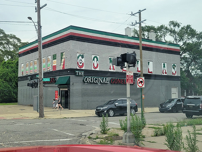 A brick fortress of flavor! The Original Gonella's stands proud, promising sandwiches that could feed a small army – or one very hungry Detroiter.