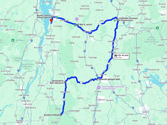 vermont nostalgic road trip map