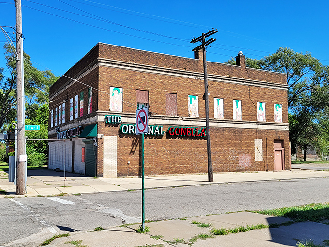 A brick fortress of flavor! The Original Gonella's stands proud, promising sandwiches that could feed a small army – or one very hungry Detroiter. 