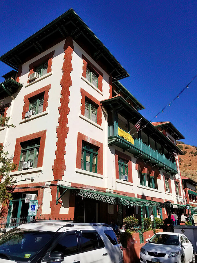 A grand dame of the Old West, the Copper Queen Hotel stands tall, her red-brick accents as bold as a cowboy's swagger.