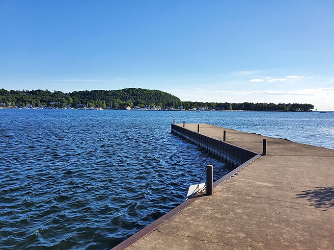 Nature's canvas unfolds: A view that'll make you forget your Instagram filters exist. Green Bay's waters stretch to the horizon, inviting adventure and serenity in equal measure.