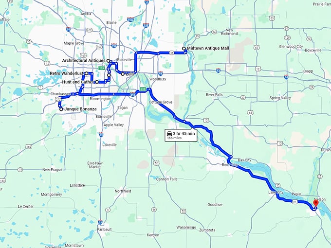 shopping road trip minnesota map