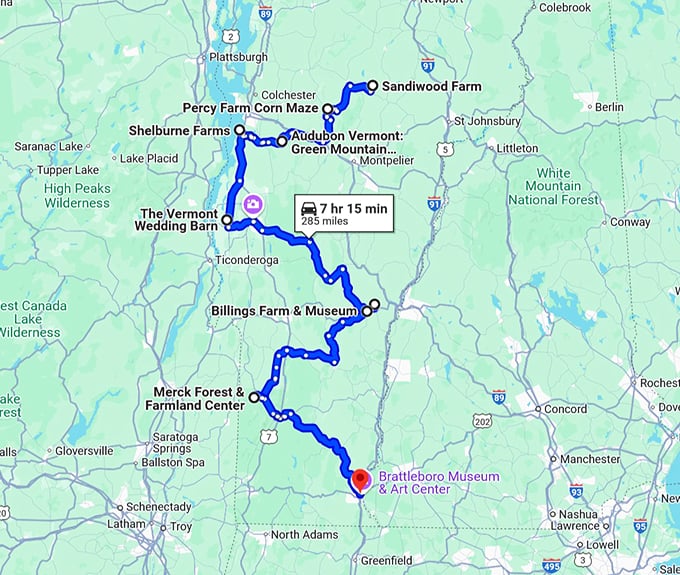 family road trip vermont map