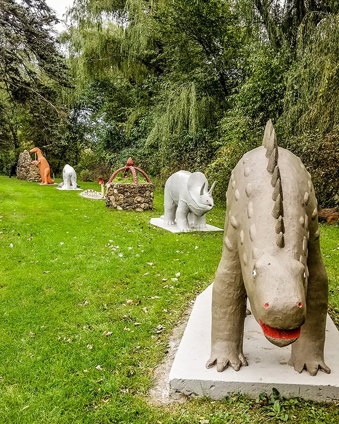 Whimsical creatures come to life in this enchanting sculpture garden.