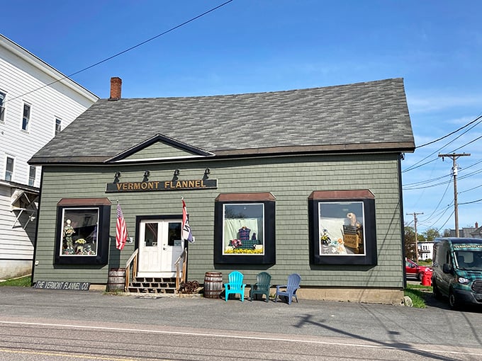 A plaid paradise awaits! This charming green building houses more flannel than you can shake a maple syrup bottle at. Welcome to Vermont's coziest corner!