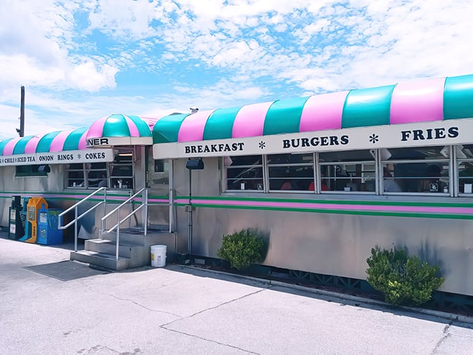 Angel's Dining Car: A time-traveling feast on wheels! This vintage diner car serves up nostalgia with a side of neon-bright charm.